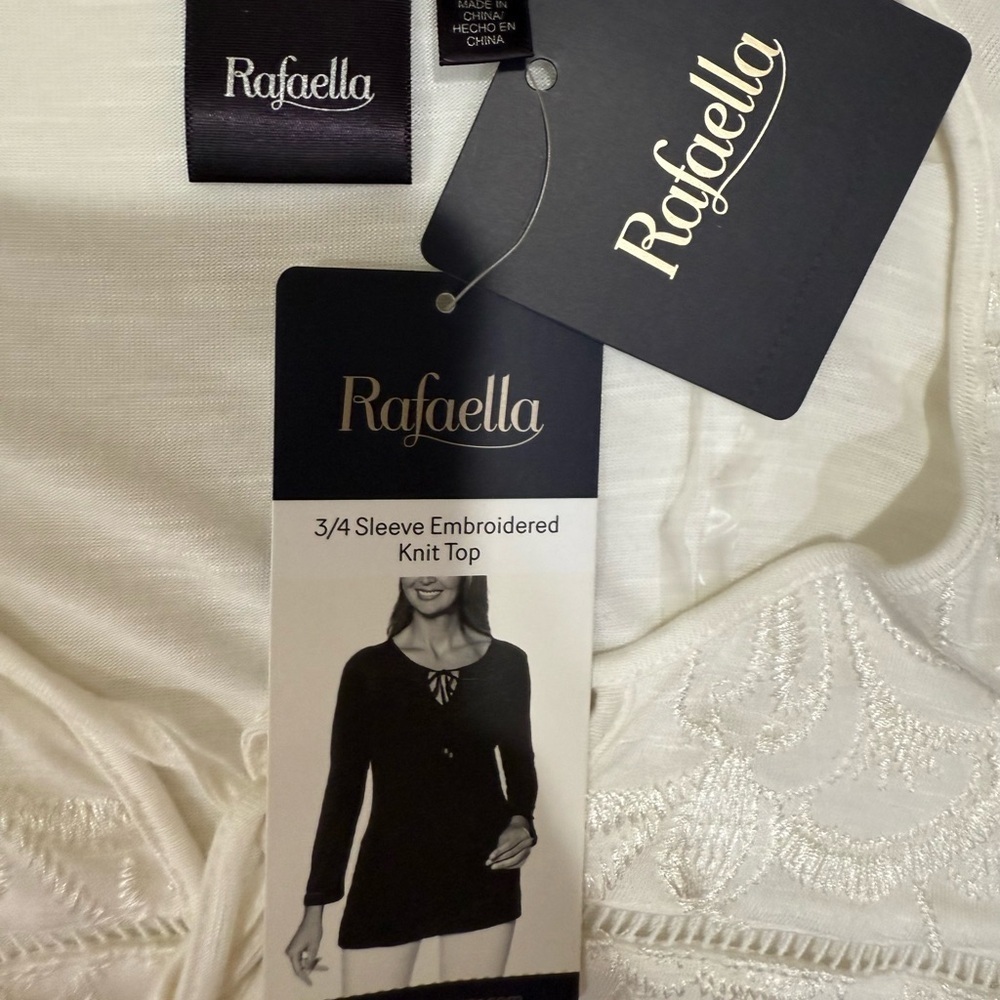 Rafaella 3/4 sleeve Embroidered Knit Top Size Large 🆕
